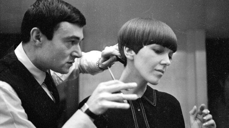 Celebrity hairdresser Vidal Sassoon styling designer Mary Quant. Photograph: Ronald Dumont/Getty Images