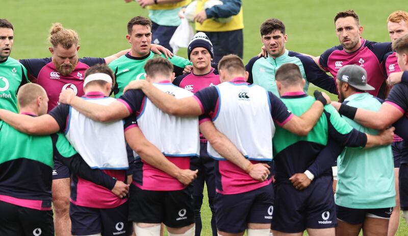 The Ireland team during the Captain’s Run session before their match against the Maori All Blacks on Wednesday. Photograph: Billy Stickland/Inpho