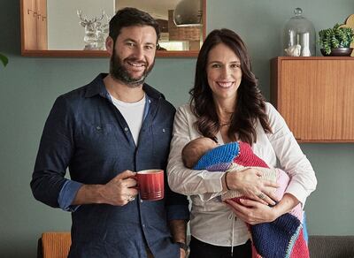 New Zealand prime minister Jacinda Ardern with her partner Clarke Gayford and their baby daughter Neve.