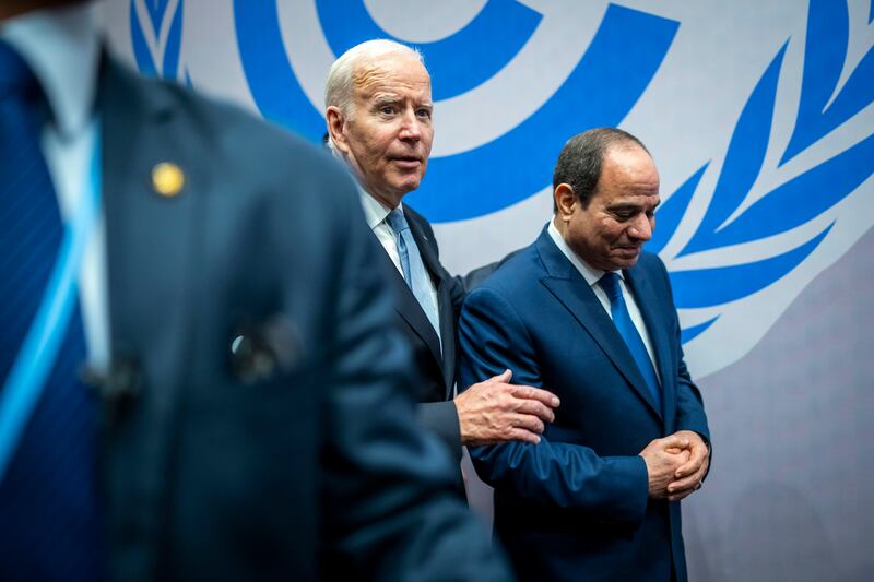 President Joe Biden with President Abdel Fattah al-Sisi of Egypt in Sharm El-Sheik, Egypt, last year. Sisi’s growing cosiness with Moscow convinced much of Washington that the United States must keep Cairo close. (Doug Mills/The New York Times)
                      