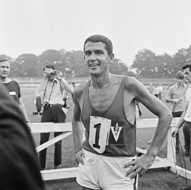 Ron Clarke the great Australian athlete in 1968. On a flight to London he opened the package to find an Olympic gold medal, one of the three Emil Zatopek had won in Helsinki, freshly signed in the limited space above the lid: “To Ron Clarke, Prag. 19-7-1966. Photograph: Evening Standard/Hulton Archive/Getty Images