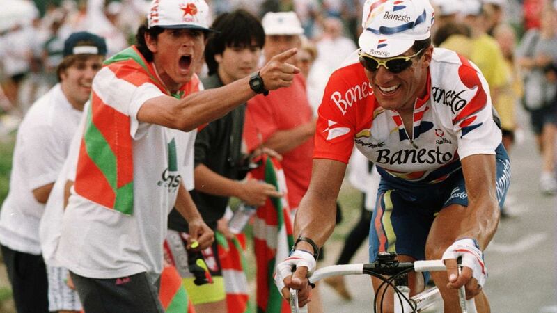 Spain’s Miguel Indurain in action on Stage 16 of the 1996 Tour de France  from Agen to Lourdes-Hautacam. Photograph: Mike Powell/Allsport