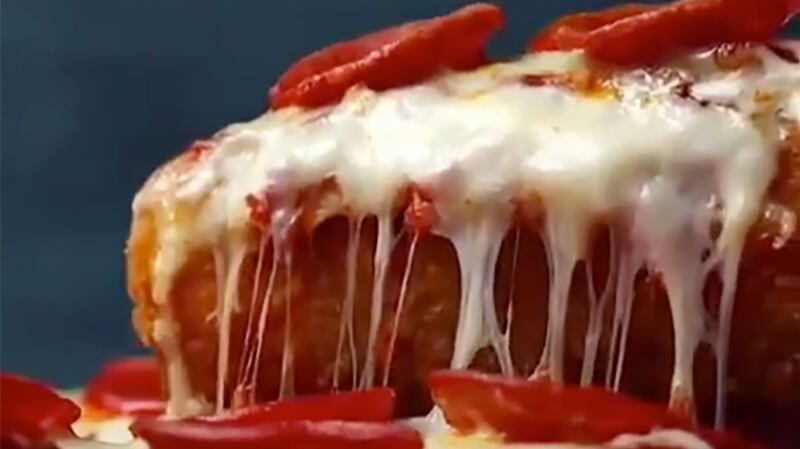 The Deep-fried BBQ Chicken-stuffed Pizzadilla starts with chicken and spices and then adds horror and complexity - as well as other pizza ingredients such as pepperoni and cheese. Photograph: Twitter/ @_kurlykay