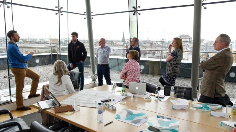 Focused vision: Dr Johnny Ryan leads a brainstorming session with some of the finalists in this year's AIB Start-Up Academy
