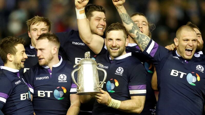 John Barclay with the Calcutta Cup. Photograph: Russell Cheyne/Reuters