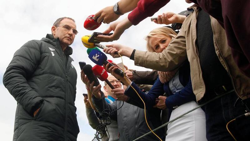 Republic of Ireland manager Martin O’Neill fielding yet more questions about Roy Keane and Celtic during yesterday’s press briefing at Gannon Park in Malahide, Co Dublin. Photograph: Donall Farmer/Inpho