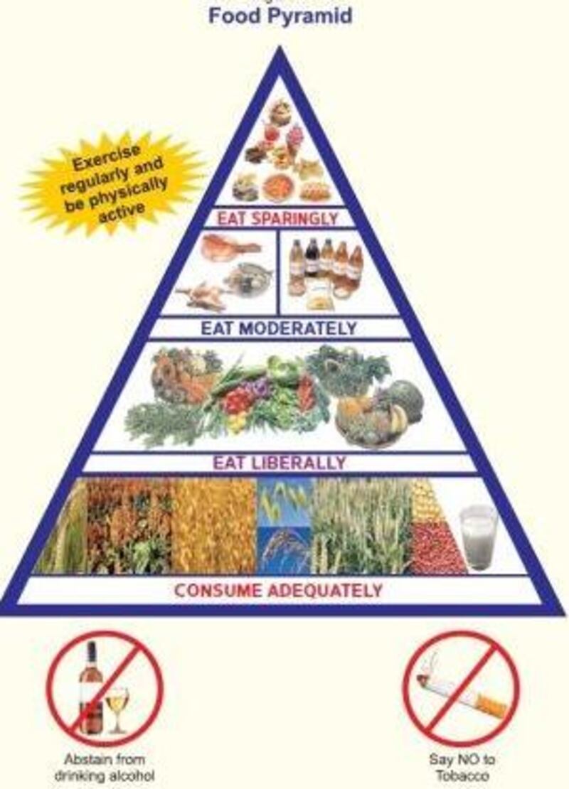 Milk features on the bottom of the Indian food pyramid