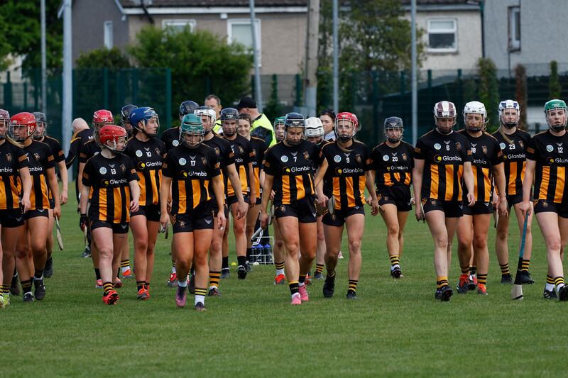 The Kilkenny team in their shorts before the Leinster senior camogie semi-final against Dublin - they changed to skorts to play the game after every player was booked. Photograph: Nick Bradshaw