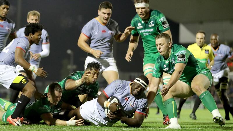 Luvuyo Pupuma of the Southern Kings knocks the ball on before the line. Photograph: Dan Sheridan/Inpho