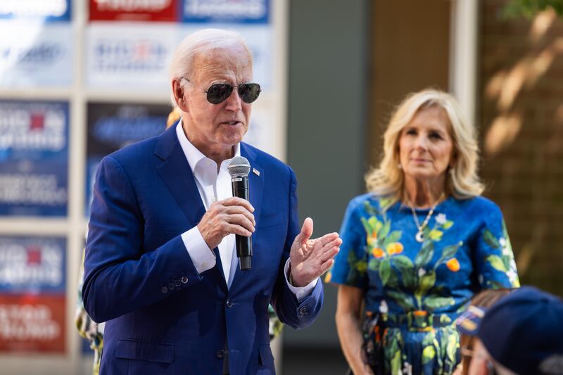 US president Joe Biden and first lady Jill Biden during a campaign stop in Harrisburg, Pennsylvania last Sunday. Photograph: Jim Lo Scalzo/EPA-EFE