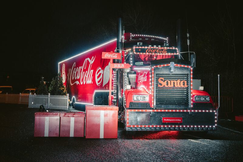 Coca-Cola's Christmas truck in Dublin on the first stop of its Christmas 2024 tour of Ireland