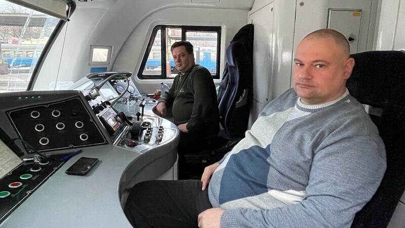 Eduard Zorya and Jan Barmak, drivers of Kharkiv-Kyiv express train.