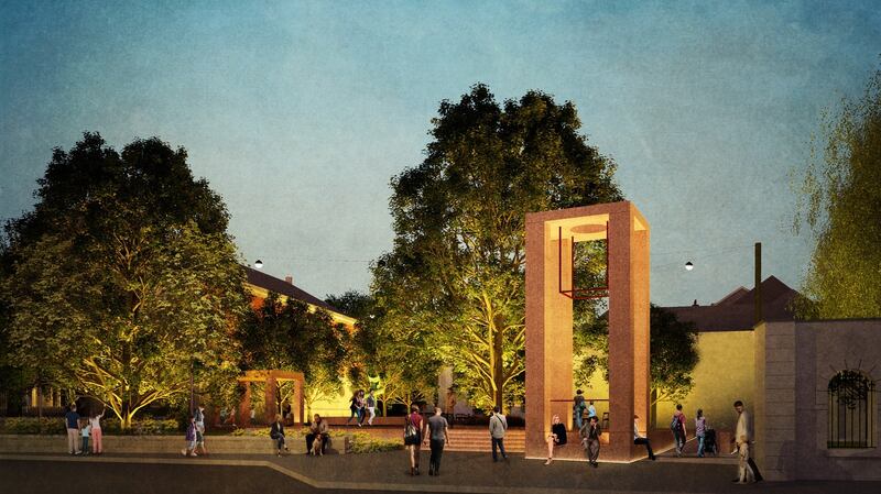 Illustration of the plan at Bishop Lucey Park,  South Main Street entrance