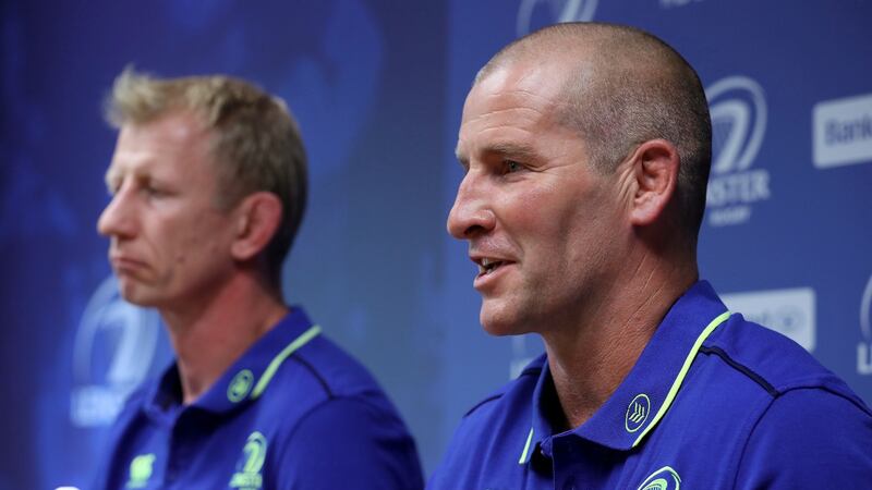 Stuart Lancaster at Monday morning’s Leinster Rugby press conference at Leinster HQ. Photograph: Inpho