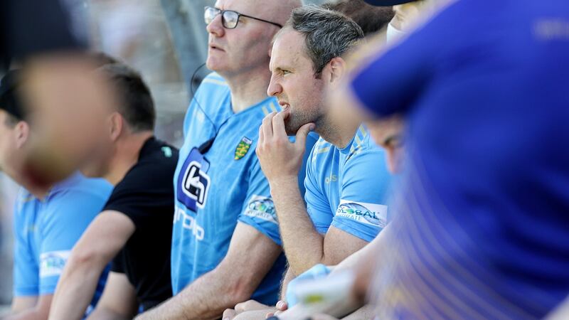 MIchael Murphy watches on after his red card against Tyrone. Photograph: Laszlo Geczo/Inpho