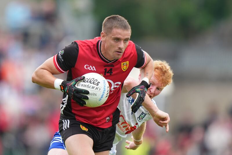Pat Havern of Down in action. Photograph: James Lawlor/Inpho