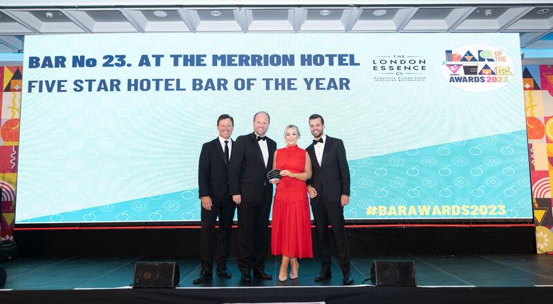 Five Star hotel bar of the year winner Bar No 23. at the Merrion Hotel, sponsored by The London Essence. Photograph: Paul Sherwood