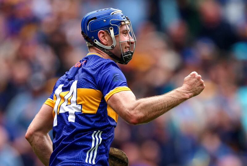 Jason Forde celebrates scoring Tipperary's third goal. Photograph: Leah Scholes/Inpho