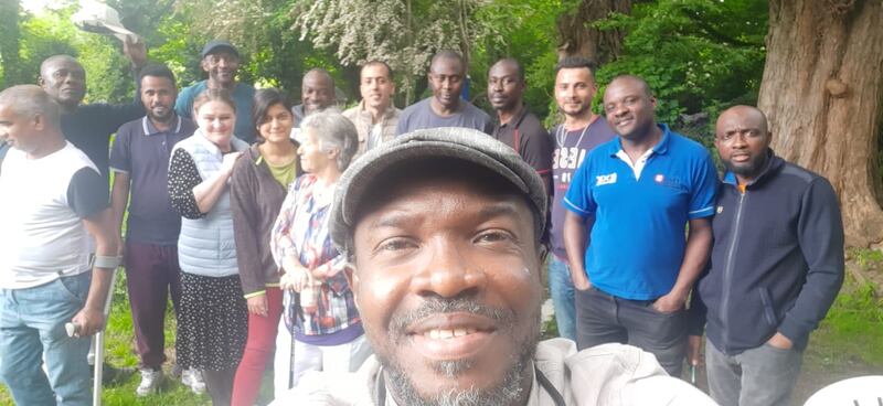 Benedict Chukwurah from Nigeria (front) with other members of the garden. Photograph: Benedict Chukwurah