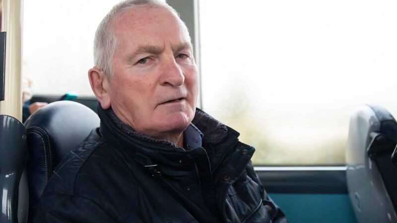 Sinn Féin supporter Joe Brennan on the Local Link bus.  Photograph: Mary Browne
