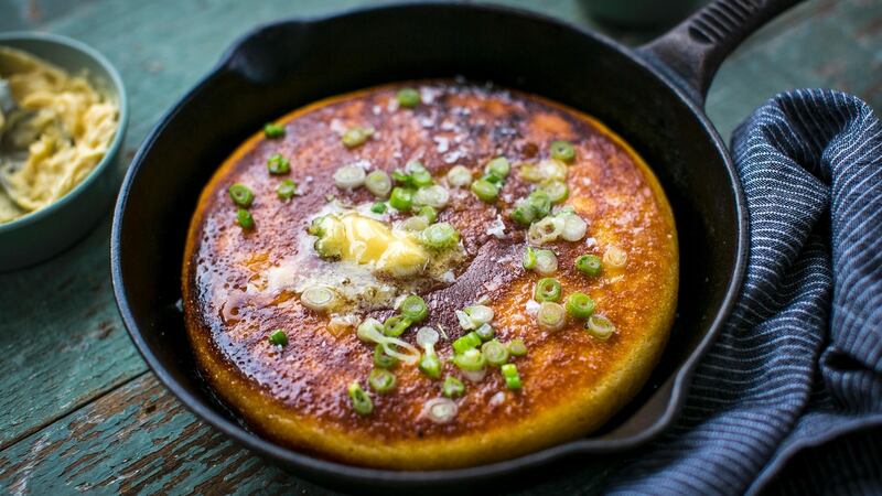 Corn bread with maple butter and spring onions