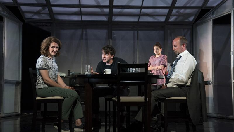 Ali White as Mam, Paul Mescal as Bryan, Lauren Coe as Emma and Frank McCusker as Dad in ‘Asking for It’ . Photograph: Patrick Redmond