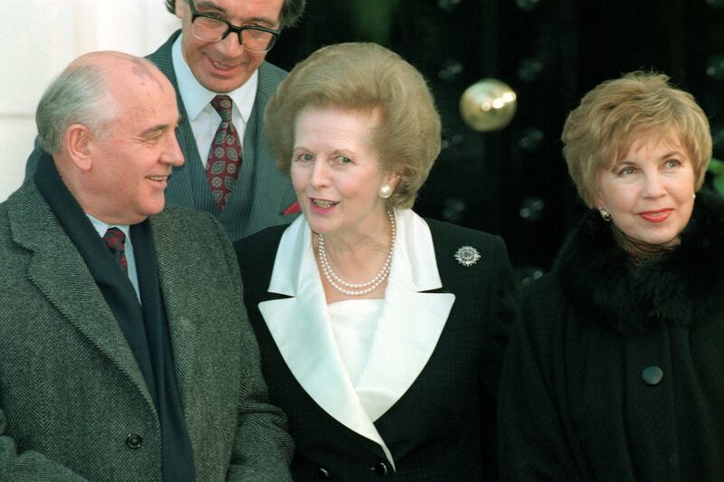  Mikhail Gorbachev and his wife Raisa with Margaret Thatcher outside her London home in 1993. 
