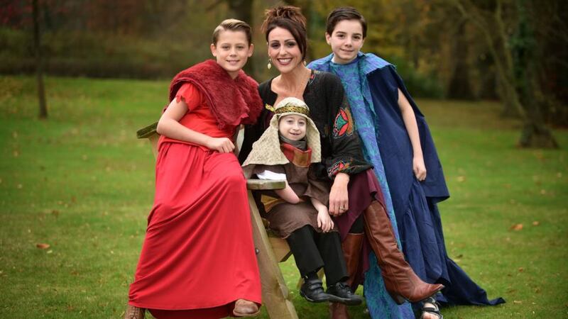 Suranne Jones with young actors Josh Smyth, James Stockdale and Sean Ronan. Photograph: Simon Graham/Harrison Photography