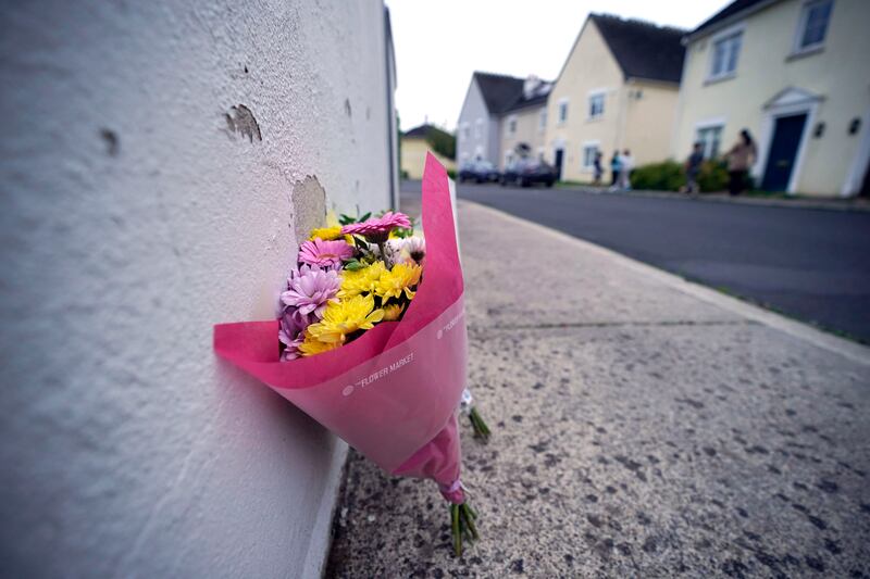 Flowers at the scene in Portlaoise, Co Laois, where three-year-old Rosaleen McDonagh died following a collision. Photograph: Niall Carson/PA Wire