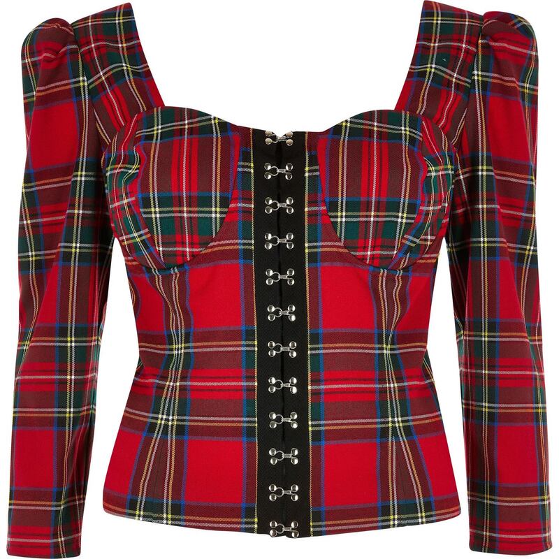 Red check long-sleeve bustier jacket €60 from River Island
