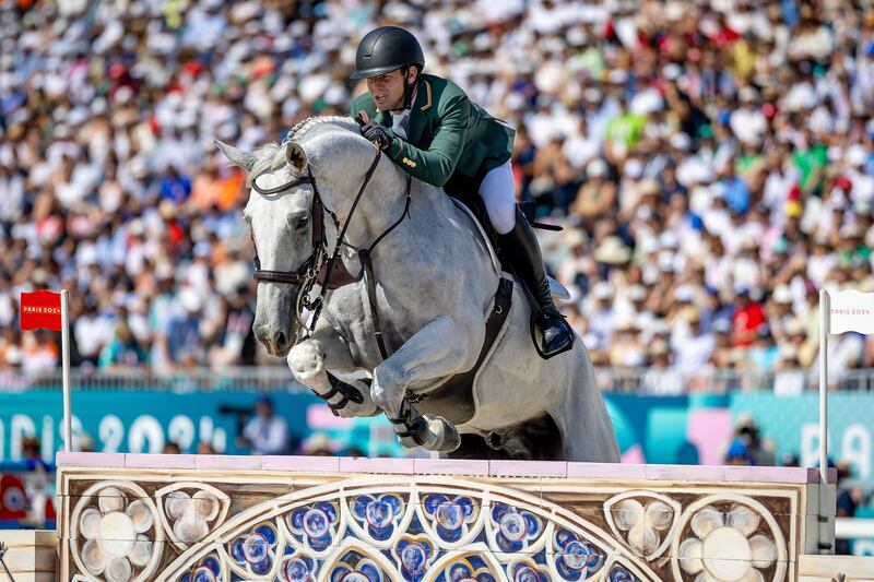 Ireland’s Shane Sweetnam on James Kann Cruz in action during the show jumping individual final. Photograph: Morgan Treacy/Inpho