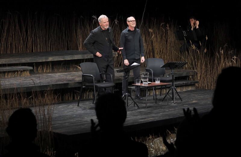 Abbey reading: Aidan Quinn and Steve Buscemi during Ages of the Moon, by Sam Shepard. Photograph: Mark Stedman