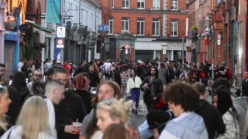Crowds gather in the city centre on Saturday. Photograph: Ronan McGreevy