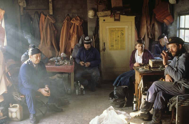 Striking: Angela Merkel with the Rügen fishermen in 1990. Photograph: Ebner/Ullstein Bild via Getty