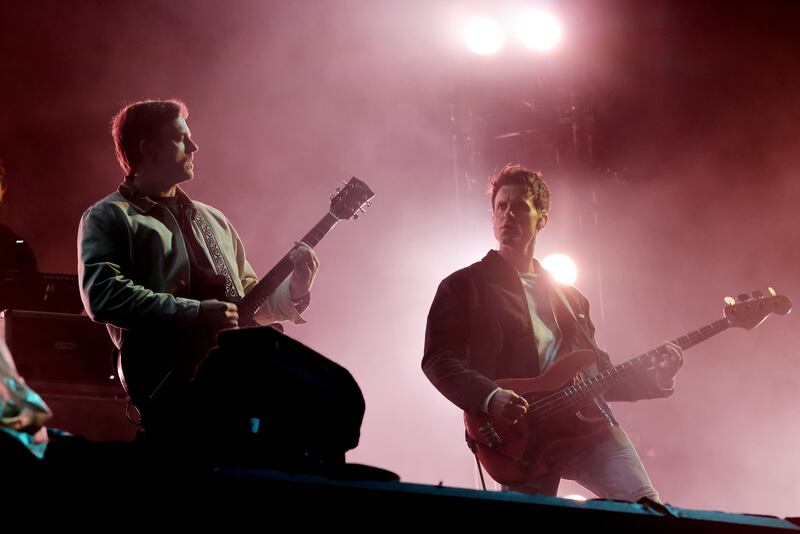 Kings of Leon: Caleb and Jared Followill at Electric Picnic on Sunday night. Photograph: Alan Betson