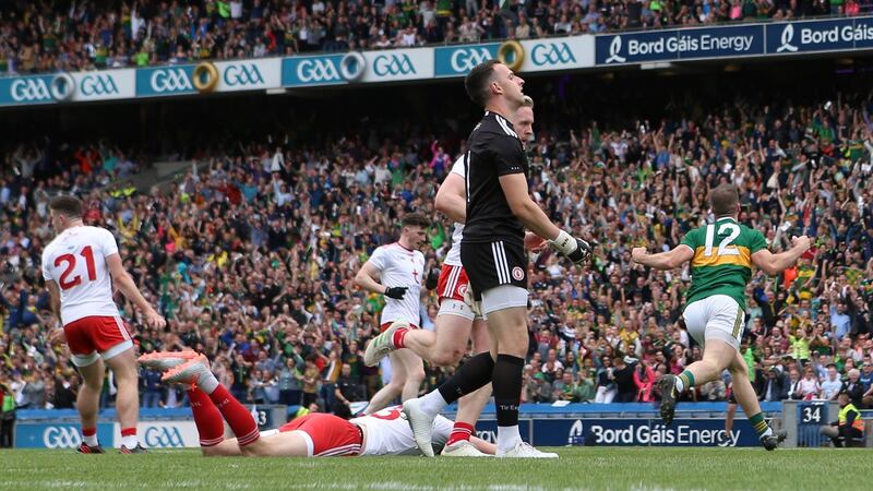 Stephen O’Brien scores the killer goal against  Kerry. Photograph: James Crombie/Inpho