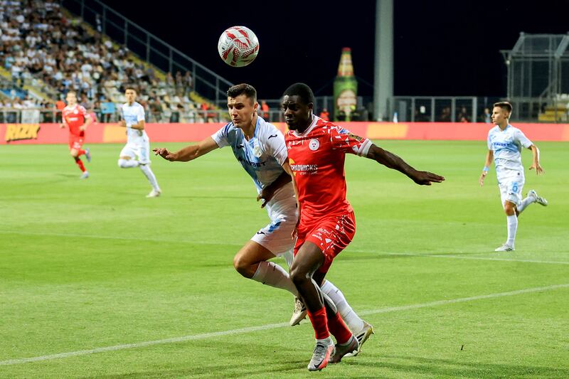 Shelbourne's Mipo Odubeko in action against Rijeka. Photograph: Aleksandar Djorovic/Inpho