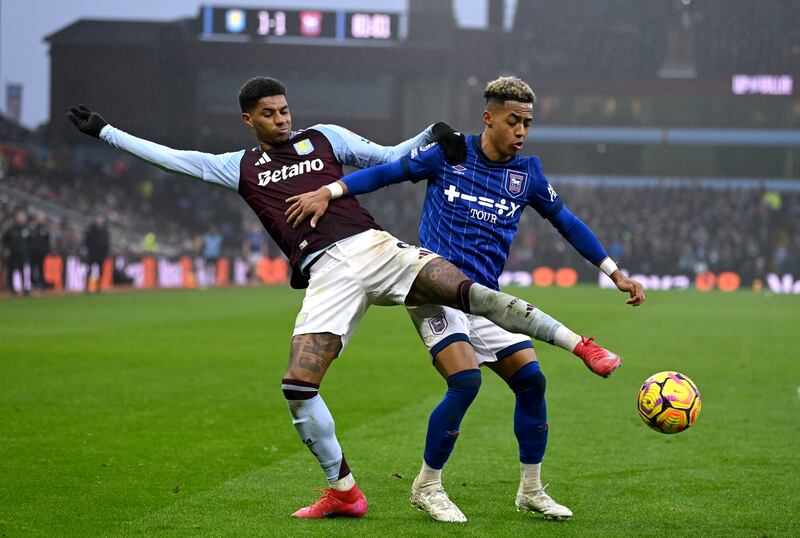 Marcus Rashford in action for Aston Villa against Ipswich Town's Omari Hutchinson. Photograph: Gareth Copley/Getty Images