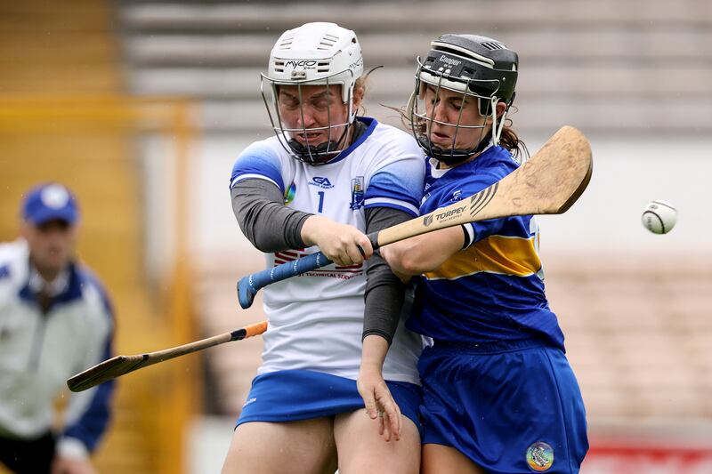 Waterford goalkeeper Brianna O'Regan with Grace O'Brien of Tipperary during the All-Ireland SCC semi-final at Nowlan Park, Kilkenny on July 22nd. Photograph: Ben Brady/Inpho