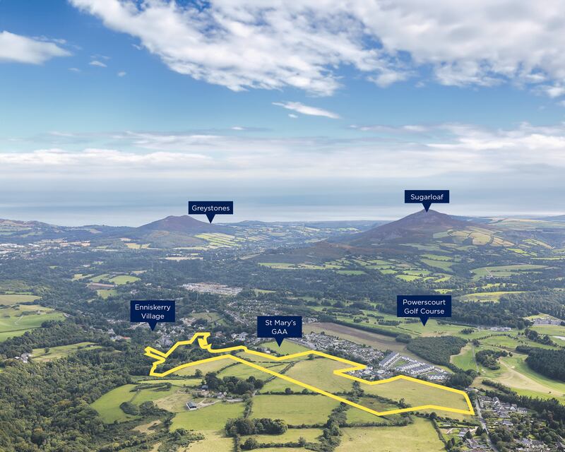 An aerial view of the Kilgarron Hill lands on the outskirts of Enniskerry village, Co Wicklow