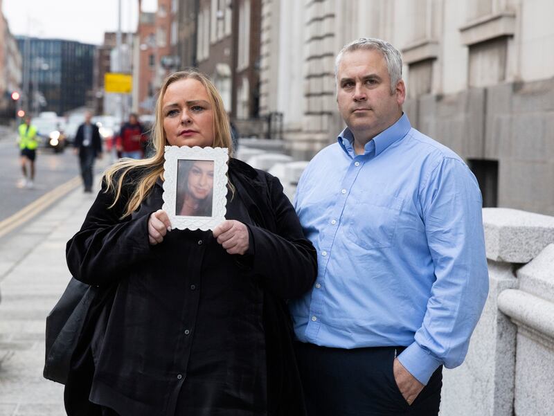Donna and Hugh Harper, who lost their daughter Leona (14) in the explosion, after a meeting with Minister for Justice Helen McEntee TD. Photograph: Sam Boal/Collins