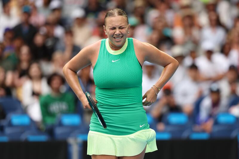 Amanda Anisimova struggled with stomach cramps during her match against Paula Badosa. Photograph: Cameron Spencer/Getty Images