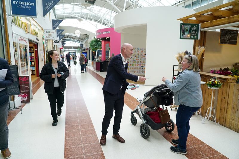 Daniel Butler, Fine Gael's candidate in the Limerick mayoral election,  canvassing in Castletroy shopping centre. Photograph: Enda O'Dowd