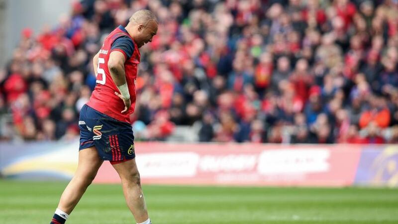 An emotional Simon Zebo is forced to leave the field with injury in the first half. Photograph: Gary Carr/Inpho