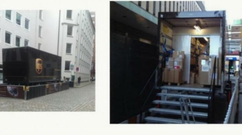 UPS currently operates the system in Hamburg, Germany, using four storage containers. Photograph: Dublin City Council presentation slide