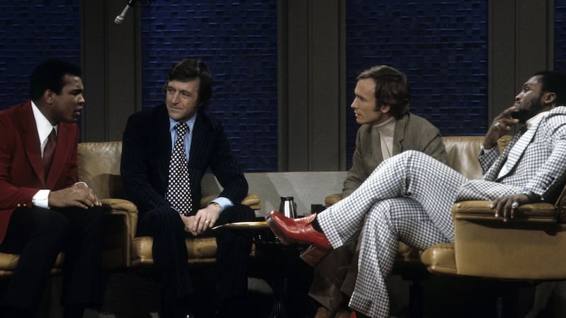 Michael Parkinson with  Muhammad Ali and Joe Frazier on the Dick Cavett Show’in 1974. Photograph: ABC Photo Archives/ABC via Getty Images