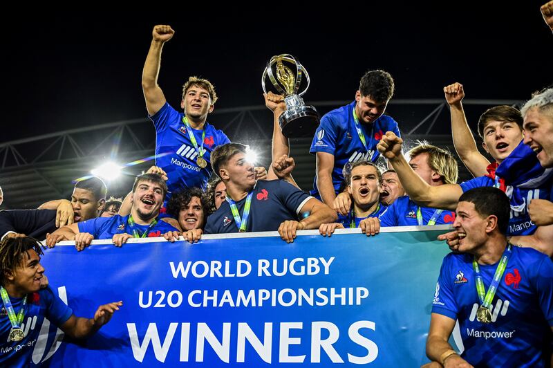France celebrate winning the Under-20 World Championships final against Ireland. Photograph: Darren Stewart/Inpho