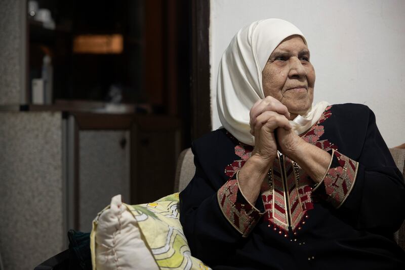 Mukaram Al-Awiti, at her home in the the Burj Al Barajneh refugee camp. Originally born in Palestine, Markaba in 1941, remembers a time before the Nakba. She was eight years old when her family came to the El Buss camp south of Tyre in 1948. They moved to Burj Al Barajneh seven years later. They thought it would only be for a while, she says. “We never went back.” Photograph: Chris Maddaloni