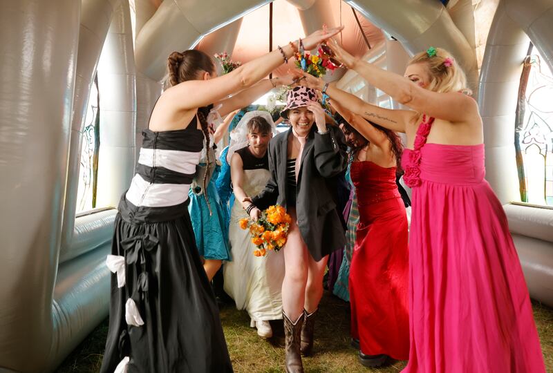 Electric Picnic: Dean Morgan and Nicole O’Keeffe from Kildare getting married. Photograph: Alan Betson
