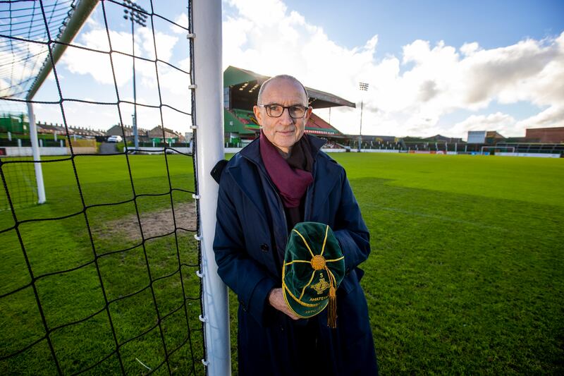O'Neill holds his only Northern Ireland amateur international cap. Photo: Liam McBurney/The Irish Times
